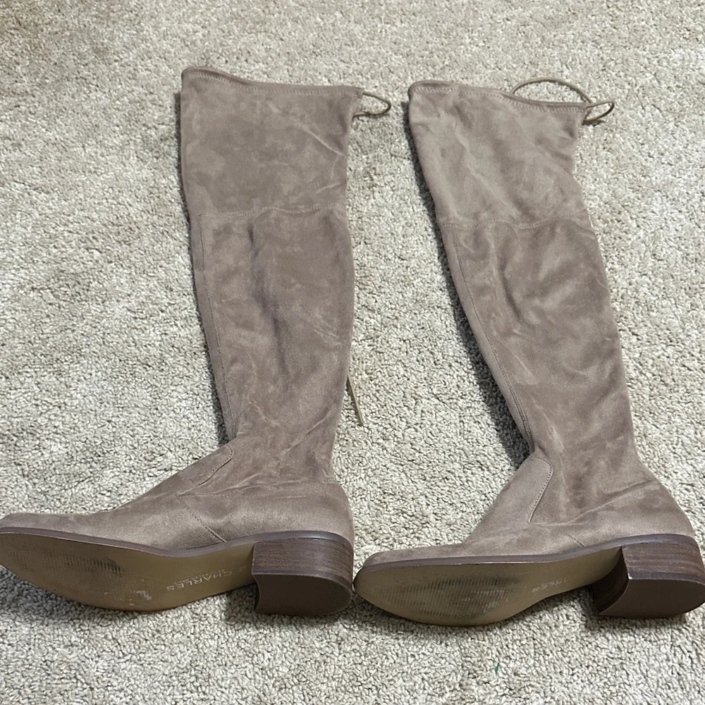 Charles by Charles David Taupe Suede Like Over Knee Boots 7.5  block heel